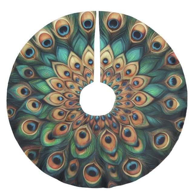 Ätthärdliga pasteller Teckning Peacock Feathers Julgransmatta Borstad Polyester (Framsidan)