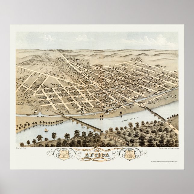 Attica, IN Panoramic Karta - 1869 Poster (Framsidan)
