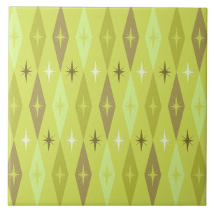 Attika 1950's Diamonds Stars Chartreuse Kakelplatta