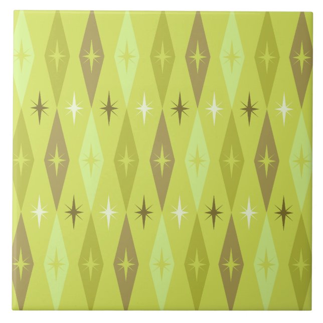 Attika 1950's Diamonds Stars Chartreuse Kakelplatta (Framsidan)
