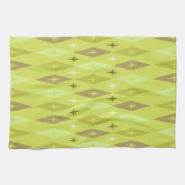 Attika 1950's Diamonds Stars Chartreuse Kökshandduk