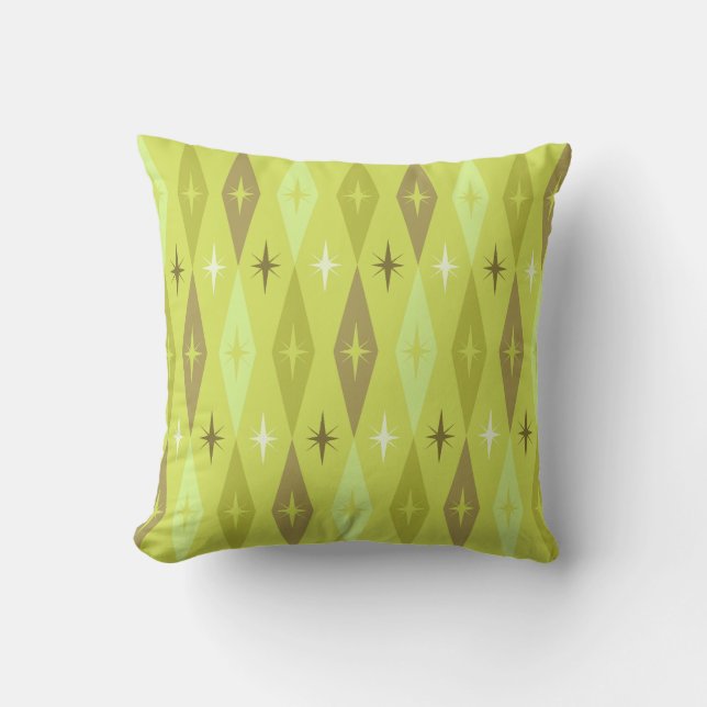 Attika 1950's Diamonds Stars Chartreuse Kudde (Framsida)