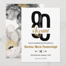 Åttio & Elegant Svart Guld Blommig 80-årsdag