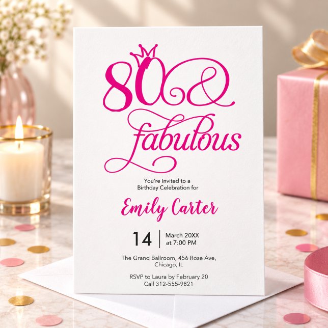 Åttio & Fantastisk Skript Rosa 80-årsfirande Inbjudningar (eighties party birthday invitations 80th for her eighty 80 eightieth 80 years old eighty & fabulous)
