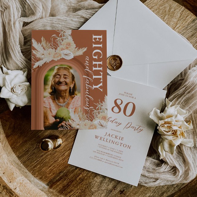 Åttio och Fabulous Burnt Orange Boho Birthday Inbjudningar (Skapare uppladdad)