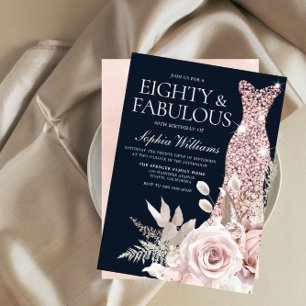 Åttio och Fabulous! Dusty Ro Blommigt 80:e födelse Inbjudningar
