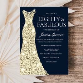 Åttio och Fabulous! Guld Dress Gown 80:e födelseda Inbjudningar