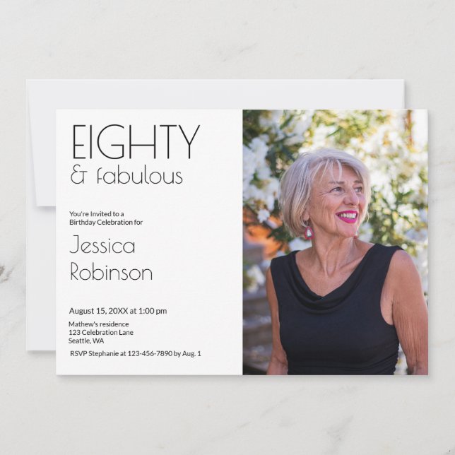 Åttio och fantastisk modernt foto 80-årsdag inbjudningar (Framsida)