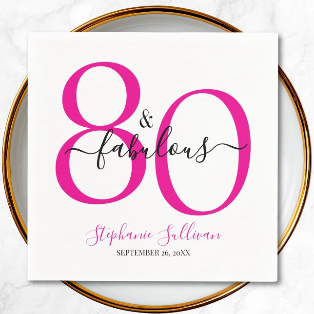 Åttio och fantastisk namn datum 80-årsfest pappersservett (Skapare uppladdad)
