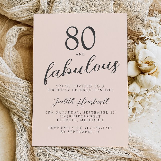 Åttio och fantastisk rosa 80-årsfest inbjudningar (Skapare uppladdad)