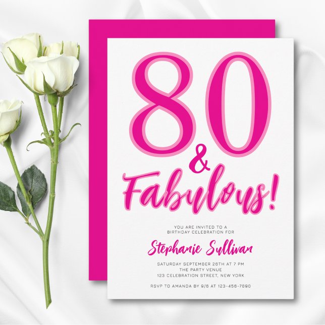 Åttio och fantastisk rosa 80-årsfest inbjudningar (Skapare uppladdad)