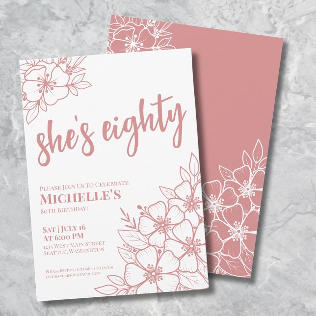 Åttio Rose Guld Rosa 80-årsdag Inbjudningar (Eighty Rose Gold Pink 80th Birthday Party Invitation)
