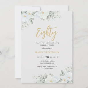 Åttio vita och Guld vita Blommigtens Elegant födel Inbjudningar