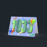 Åttionde kort för födelsedag 1933<br><div class="desc">Ett färgglatt 80th födelsedagkort med ballonger och banderoller för octogenarianen i ditt liv! Matcha det tillgängliga frimärket och vykortet.</div>