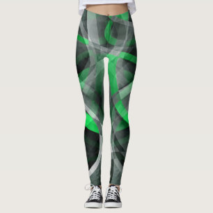 Åttiotal Chic Sukkulent Grön och Grå Abstrakt Pa Leggings
