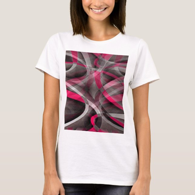 Åttiotal Rosa och Grått Funky Mönster T Shirt (Framsida)