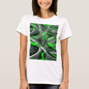 Åttiotalets Retro Neon Grön och Grå Böjd Linje Mön T Shirt