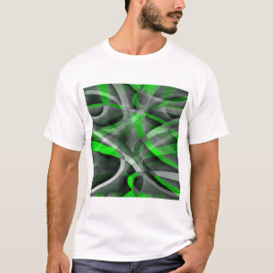 Åttiotalets Retro Neon Grön och Grå Böjd Linje Mön T Shirt