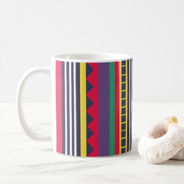 Åttiotalsfärgglada ränder  kaffemugg (Med munk)