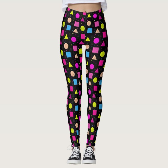 Åttiotalssvart Retro Neon Style Leggings (Framsida)