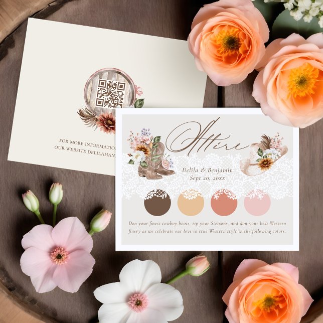 Attire Dress Code Blommigt Boho Western Hat Bröllo Tilläggskort (Attire Dress Code Floral Boho Western Hat Wedding Enclosure Card)