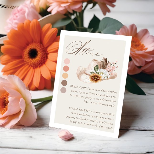 Attire Dress Code Blommigt Boho Western Hat Bröllo Tilläggskort (Attire Dress Code Floral Boho Western Hat Wedding Enclosure Card)