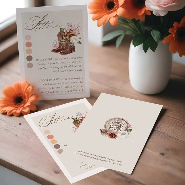 Attire Dress Code Blommigt Western Boots Bröllop Tilläggskort (Attire Dress Code Floral Western Boots Wedding Enclosure Card)