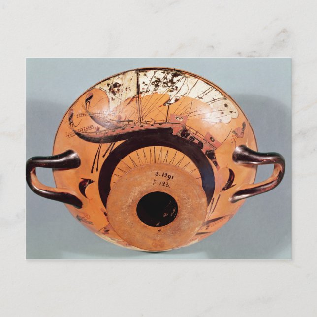 Attisk svart-figur kopp vykort (Framsida)