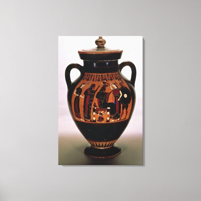 Attiska svarta-figur amphora som skildrar canvastryck (Framsida)
