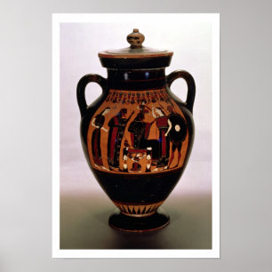 Attiska svarta-figur amphora som skildrar poster
