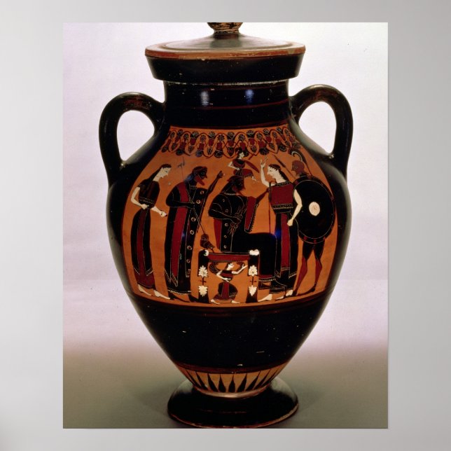 Attiska svarta-figur amphora som skildrar poster (Framsidan)