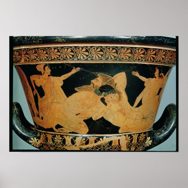 Attiskt rödkalyx-figur-krater 2 poster (Framsidan)