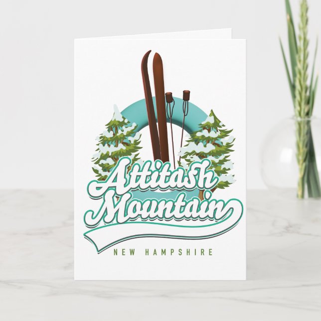 Attitash Mountny Hampshire ski logotyp Helgkort (Framsida)