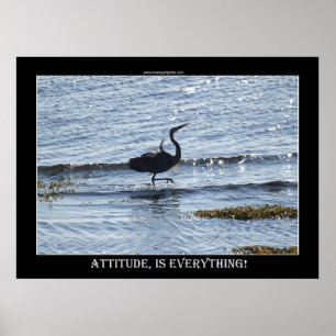 ATTITUDE ÄR ALLT Underbart Blått Heronfoto Poster