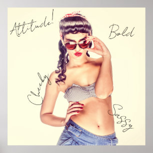 Attitude! Retro model in shorts and bikini top.  Poster