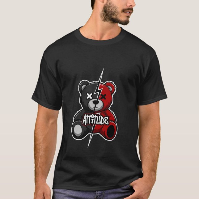 Attitude Split Bear | Lightning X-Eyes Teddy Graph T Shirt (Framsida)