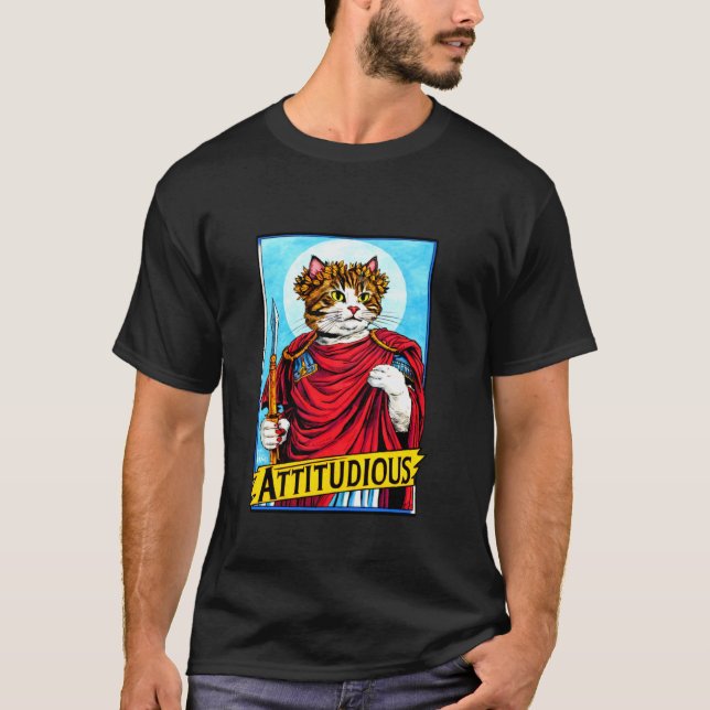 ATTITUDIOUS Katt Grekisk Romersk Gud Gladiator Att T Shirt (Framsida)