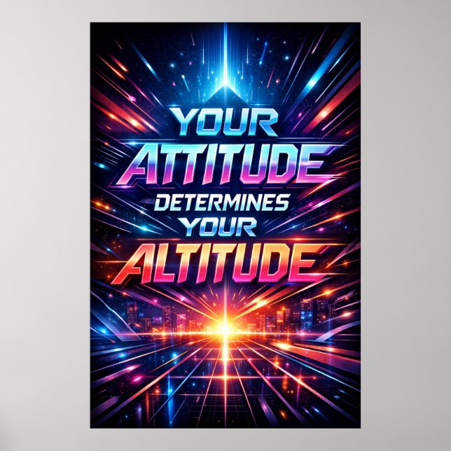 Attityd Bestämmer Höjd Neon Typografi Konst Poster (Framsidan)