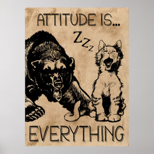 Attityden är All lustig cat björn vintage Poster