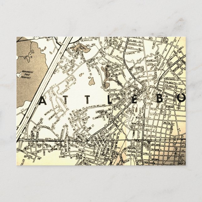 Attleboro, MORSA Vintage Karta Vykort (Framsida)