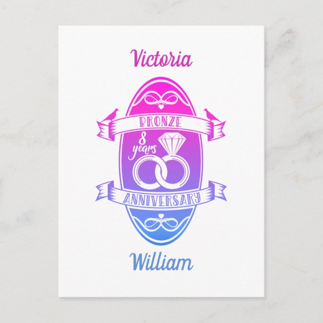 Åttonde årsdagen av bröllop, traditionell Bronze Vykort (Framsida)