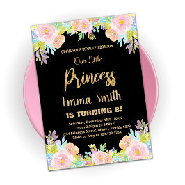 Åttonde Blommigten Glitter Princess Birthday bjuda Inbjudningar