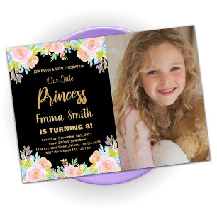 Åttonde Blommigten Glitter Princess Birthday med f Inbjudningar