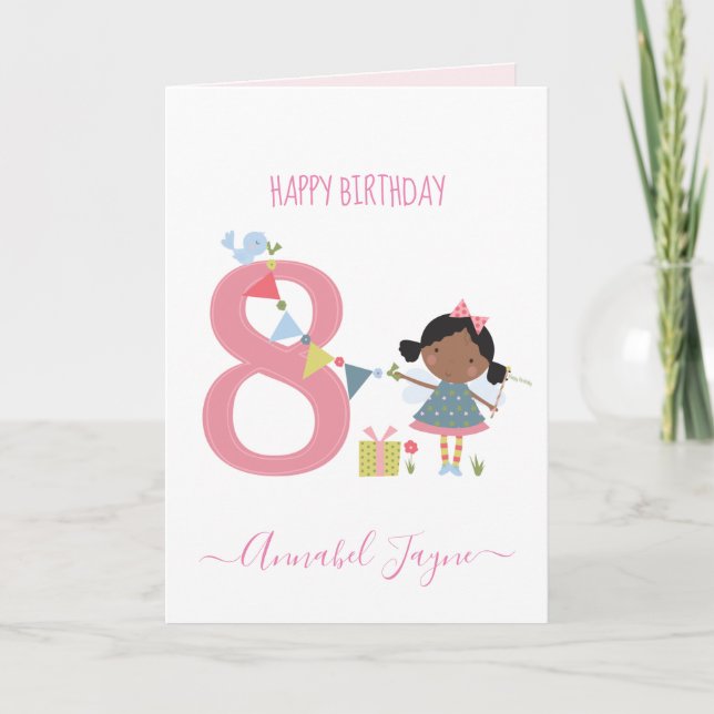Åttonde födelsedag Fairy Söt rosa personlig Kort (Framsida)
