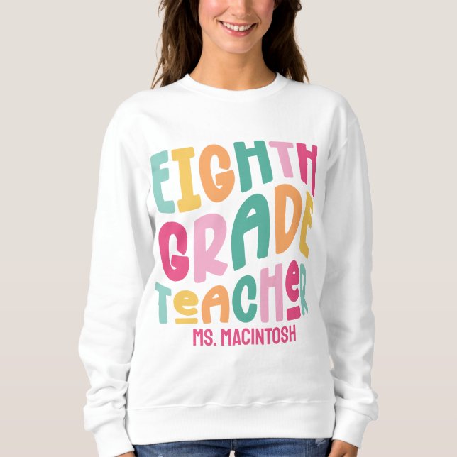 Åttonde Klass-lärarfärgad Retro-text T Shirt (Framsida)