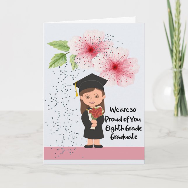Åttonde Klass Studenten-flickan med blommor Kort (Framsida)