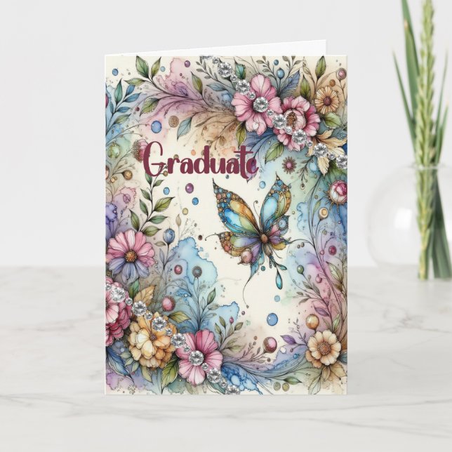 Åttonde klassens examensblommor & fjäril kort (Framsida)