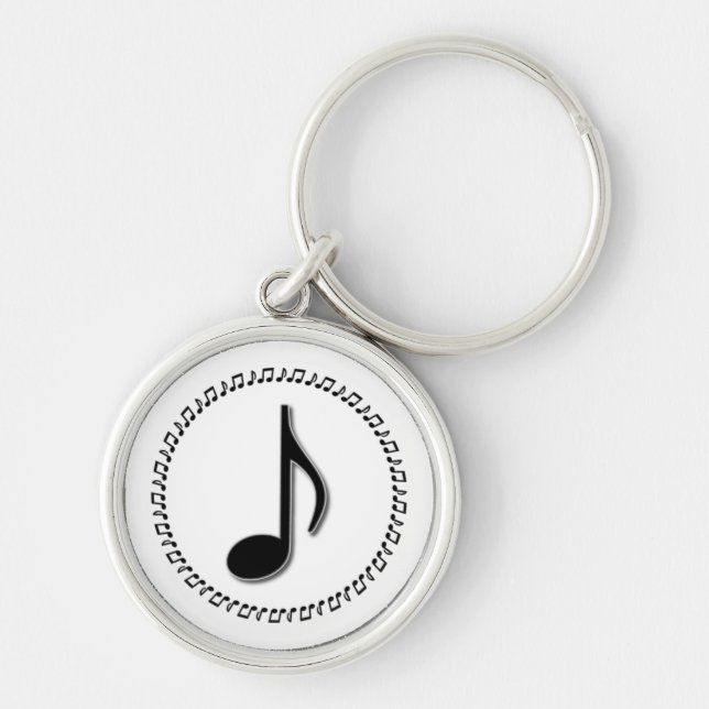 åttonde musikdesign rund silverfärgad nyckelring (Framsidan)