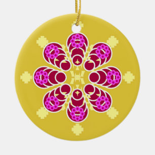 Åttonde punkten Mandala, Mustard Guld och Lila Julgransprydnad Keramik