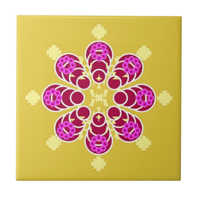 Åttonde punkten Mandala, Mustard Guld och Lila Kakelplatta (Framsidan)